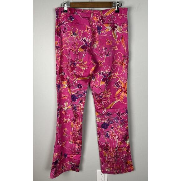 Bianca Maria Caselli Pink Fuxia Floral Pants Size 44 Cotton Stretch Women’s - Picture 2 of 6